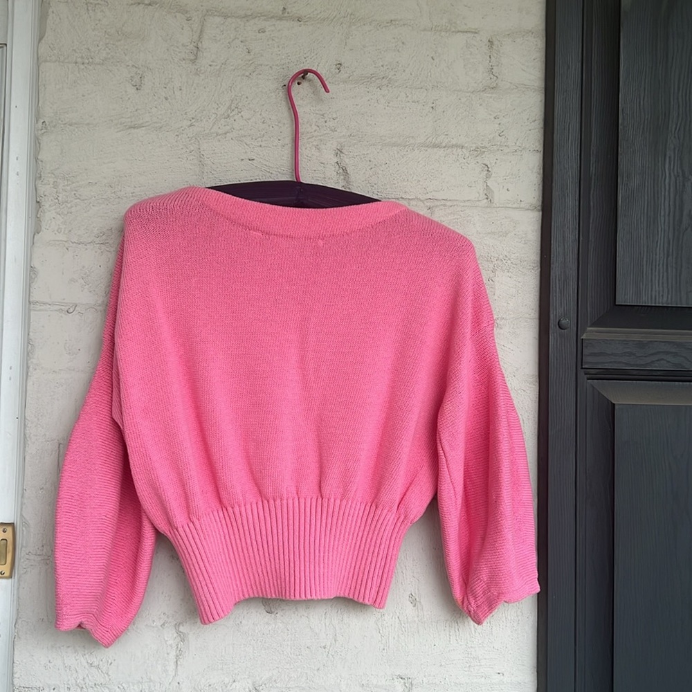 Anthropologie Knitted & Knotted Pink Cropped Balloon Sleeve Sweater Size Large - Picture 9 of 15